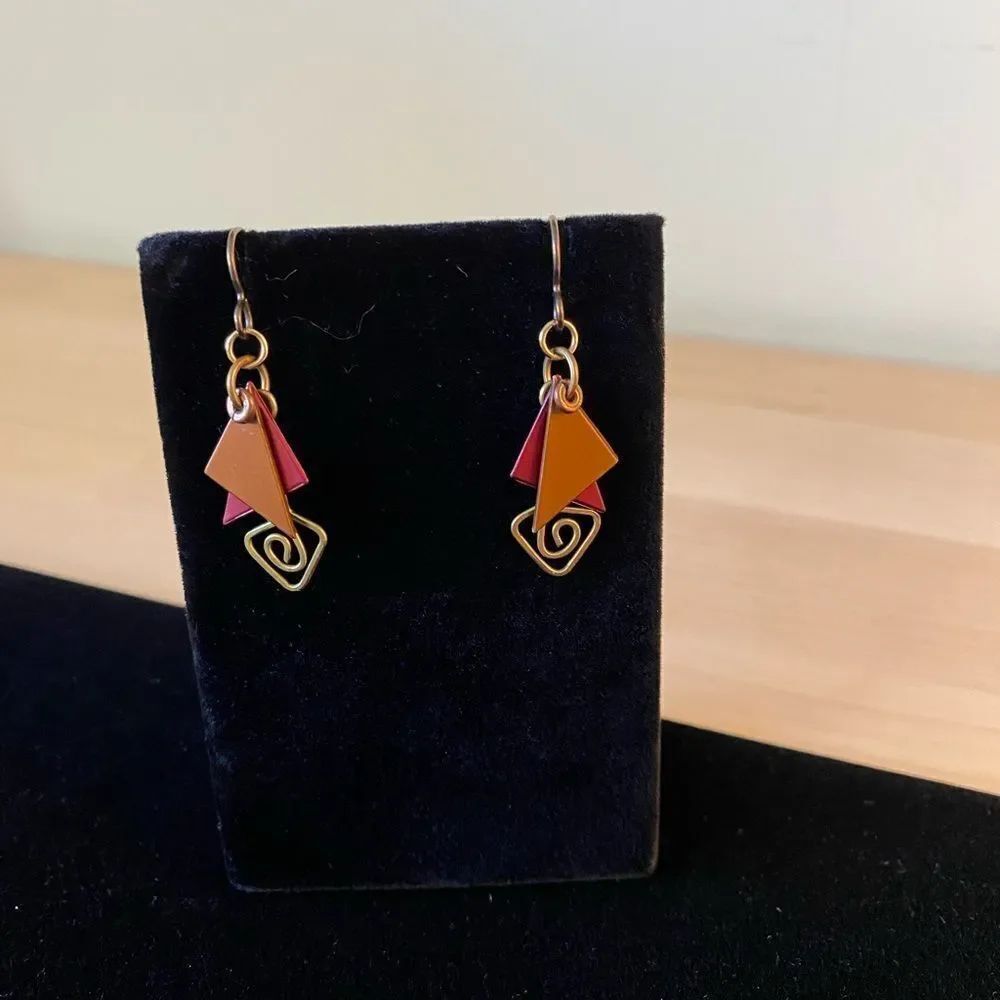 Vintage 1990s Geometric Folk Art Earrings